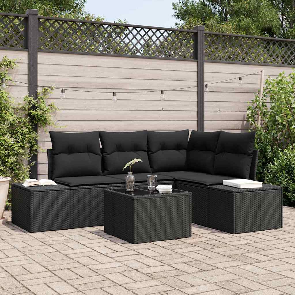 Set Divano da Giardino con archiviazione Nero polyrattan | homemem39