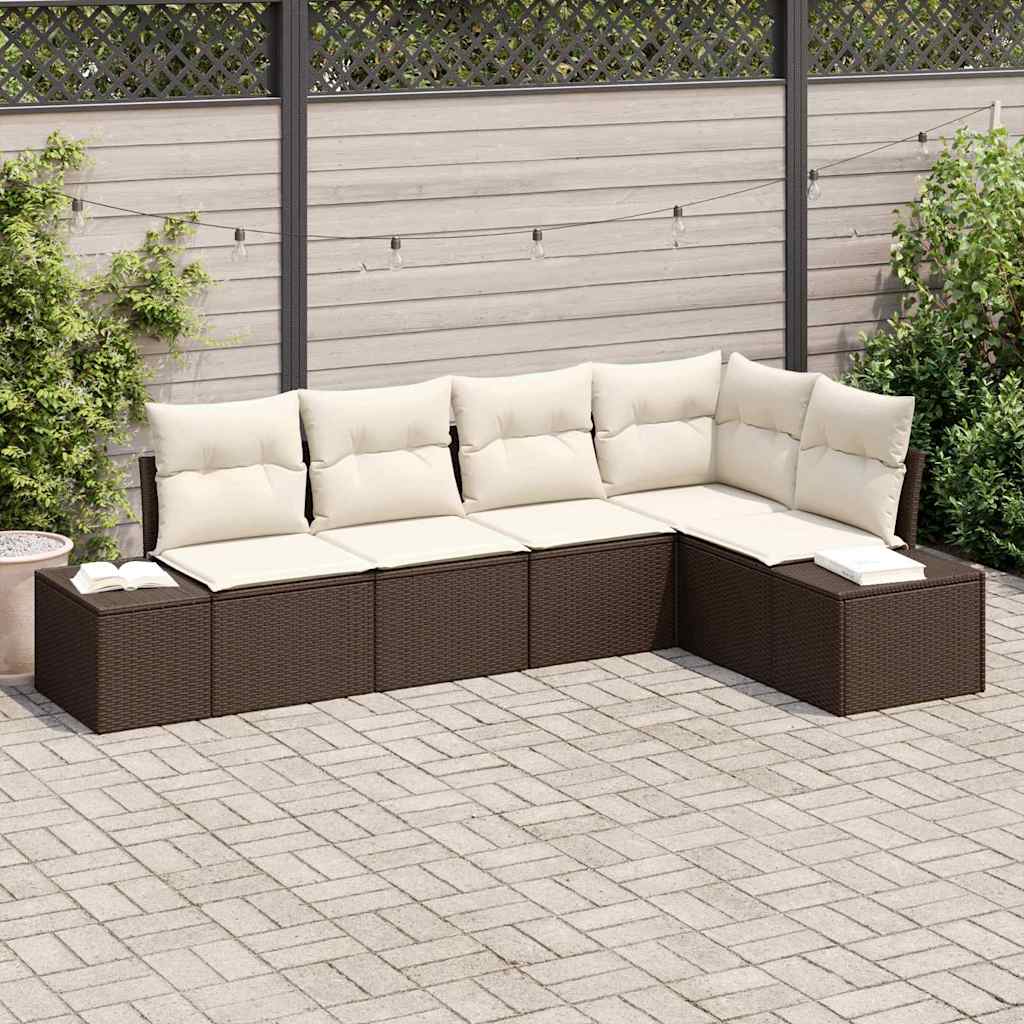 Set Divano da Giardino con cuscino 5 pcs Marrone e Crema - homemem39
