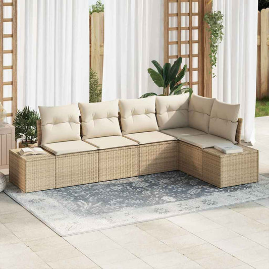 Set Divano da Giardino con cuscino 5 pcs Beige e Crema - homemem39