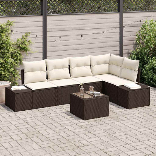 Set Divano da Giardino con cuscino 6 pcs Marrone e Crema - homemem39