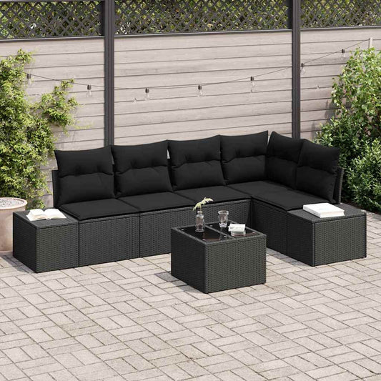 Set Divano da Giardino con cuscino con archiviazione 6 pcs Nero - homemem39