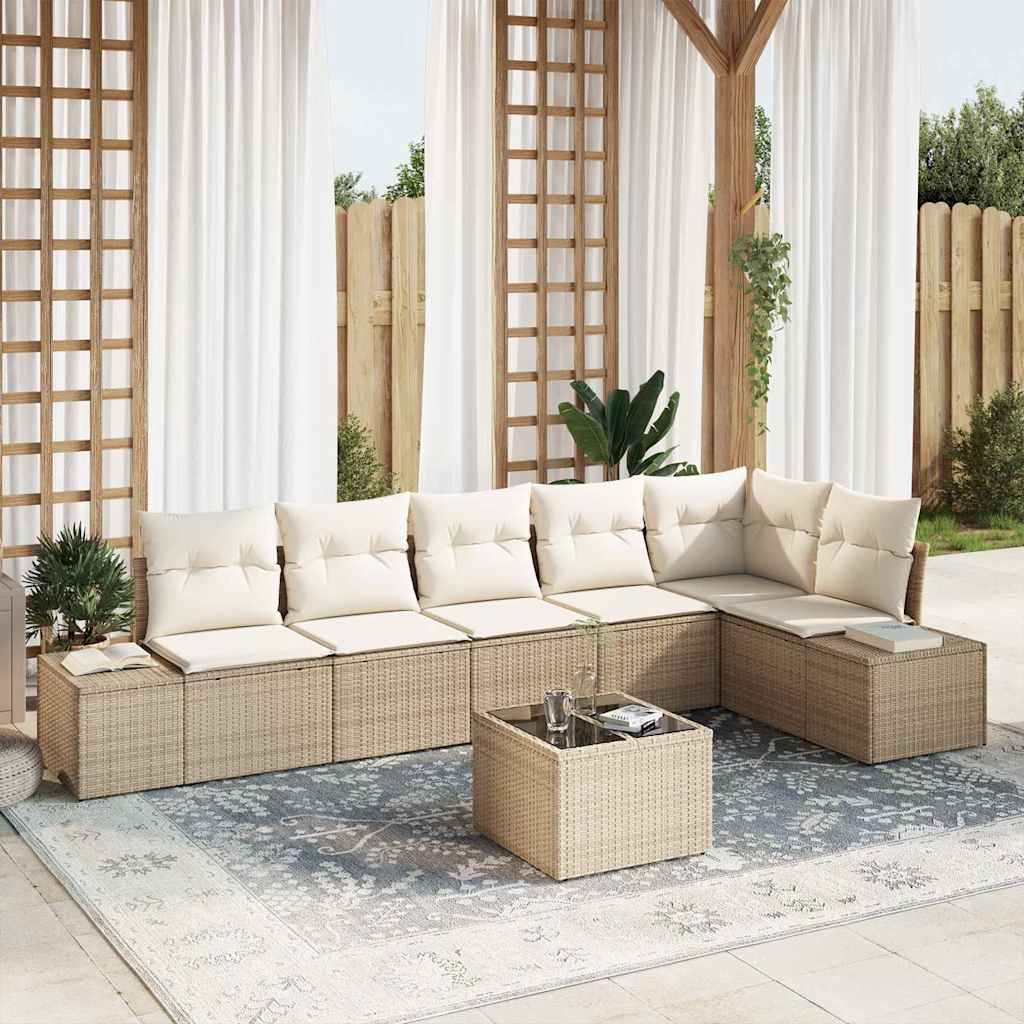Set Divano da Giardino con cuscino 7 pcs Beige e Crema - homemem39