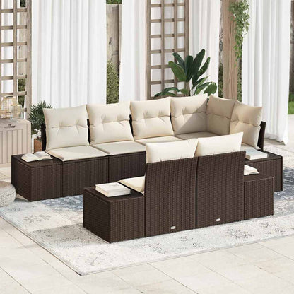 Set Divano da Giardino 7 pcs Marrone e Crema polyrattan