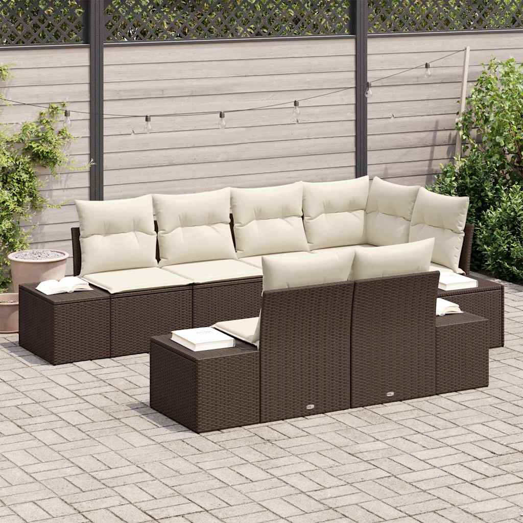 Set Divano da Giardino 7 pcs Marrone e Crema polyrattan