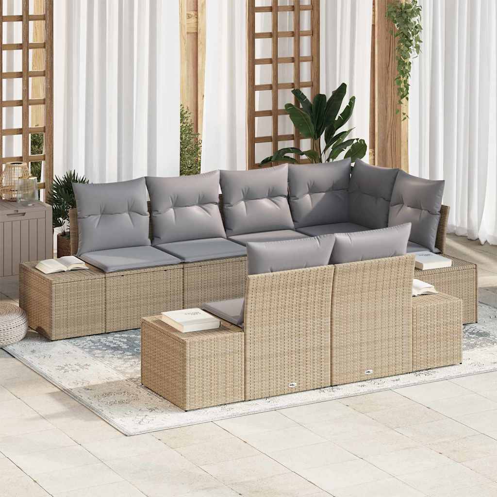Set Divano da Giardino 7 pcs Beige e Grigio Chiaro polyrattan | homemem39