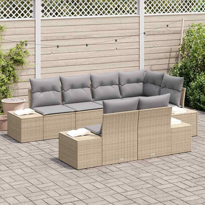 Set Divano da Giardino 7 pcs Beige e Grigio Chiaro polyrattan | homemem39