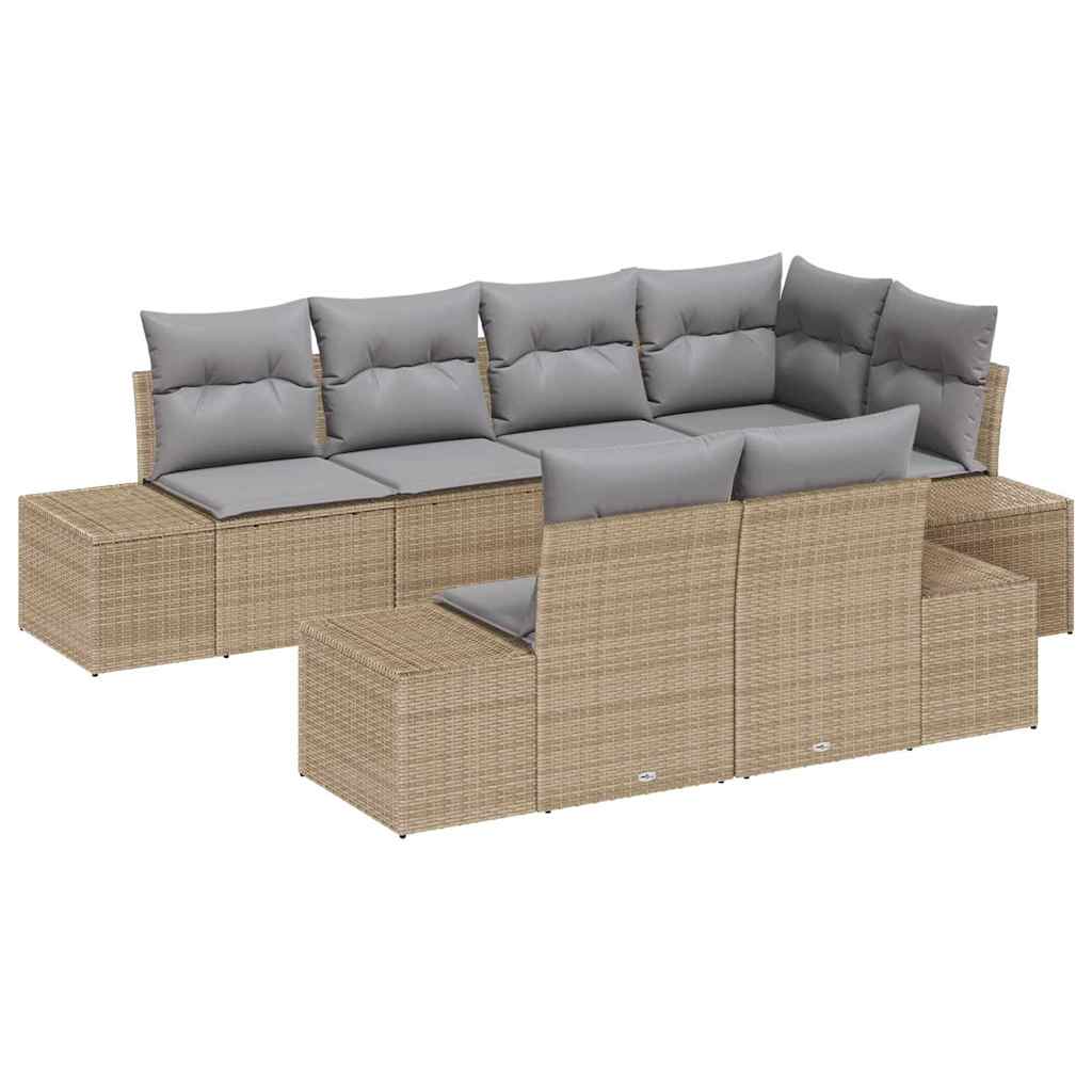 Set Divano da Giardino 7 pcs Beige e Grigio Chiaro polyrattan | homemem39