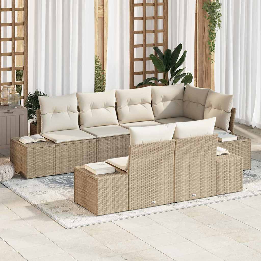 Set Divano da Giardino 7 pcs Beige e Crema polyrattan | homemem39