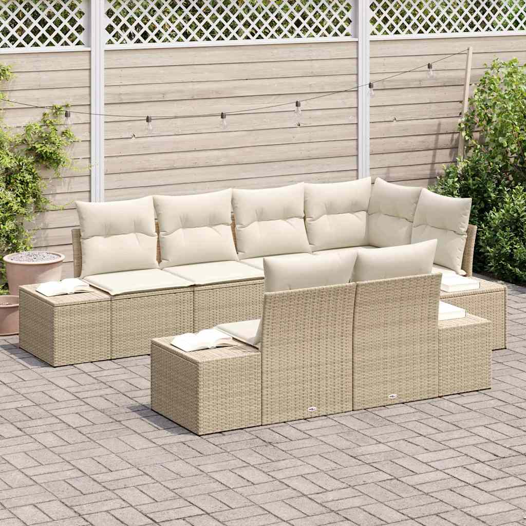 Set Divano da Giardino 7 pcs Beige e Crema polyrattan | homemem39