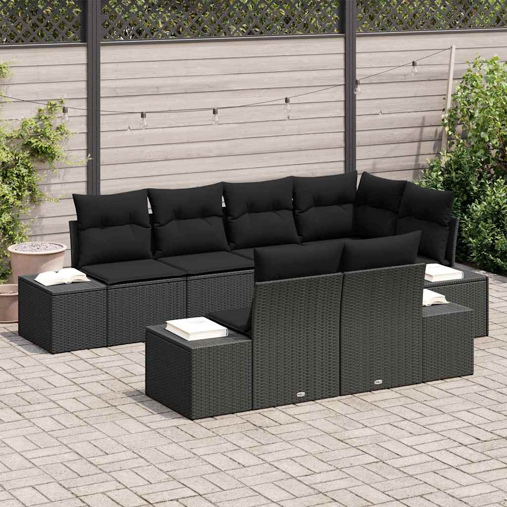 Set Divano da Giardino con archiviazione 7 pcs Nero polyrattan | homemem39