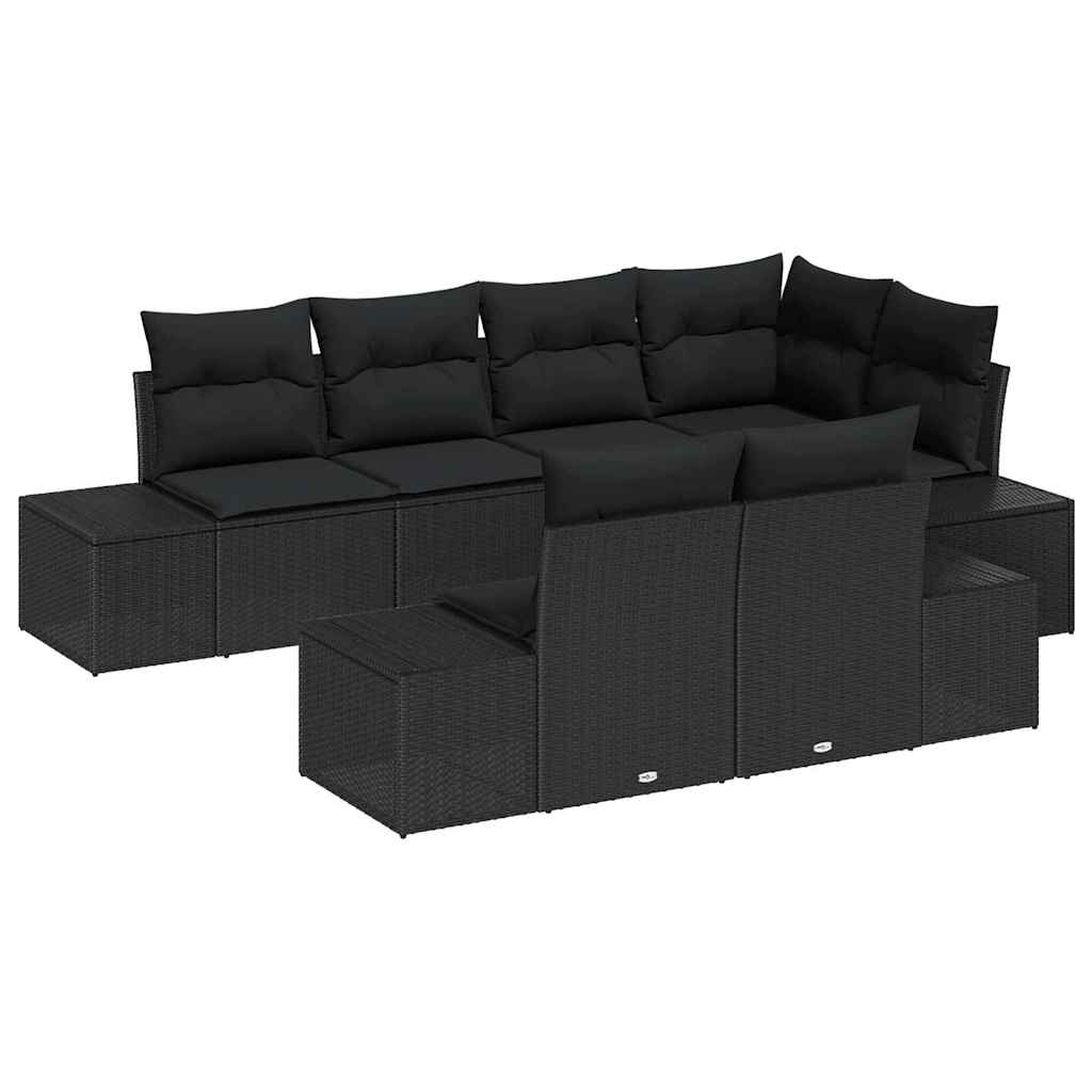 Set Divano da Giardino con archiviazione 7 pcs Nero polyrattan | homemem39