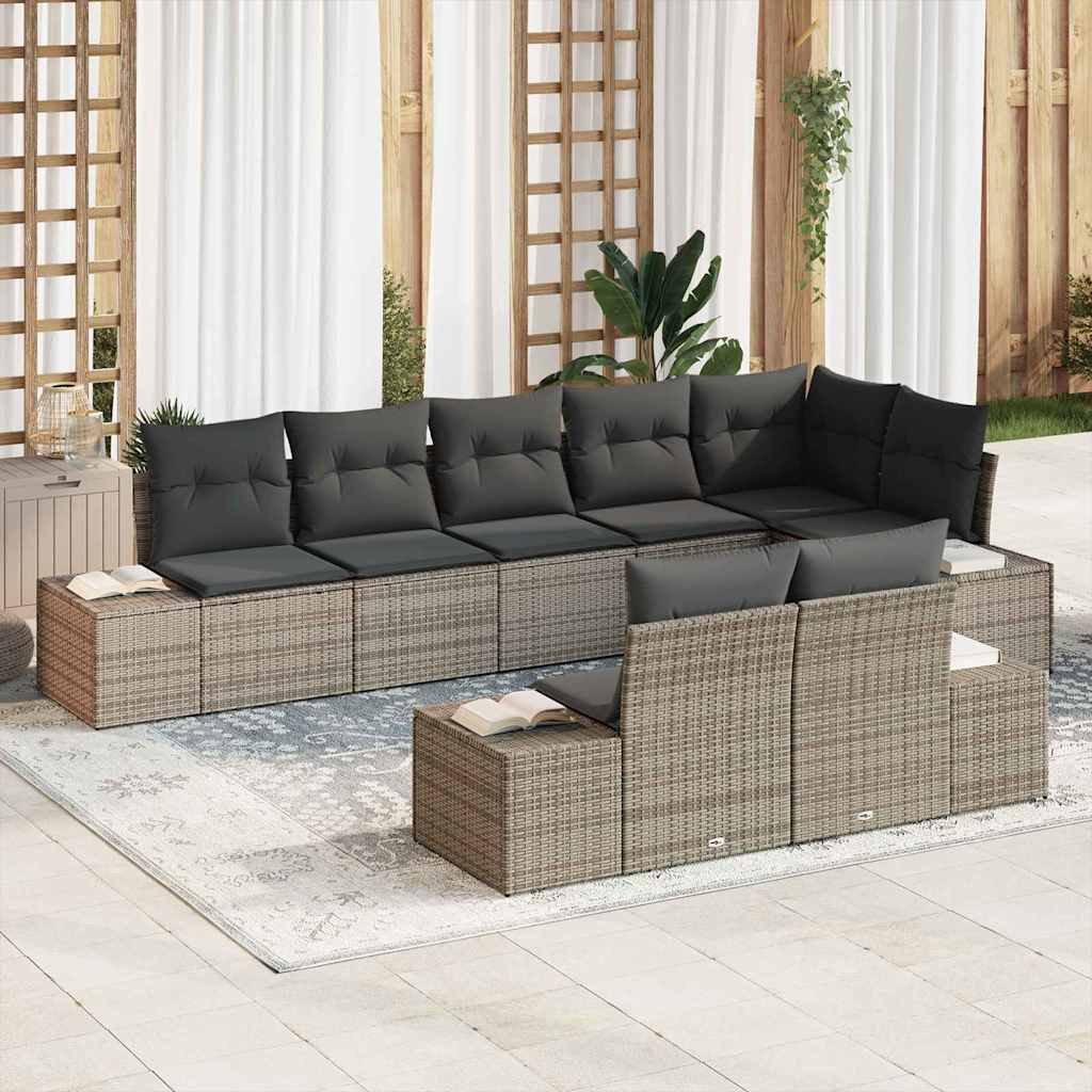 Set Divano da Giardino 8 pcs Grigio Poly Rattan