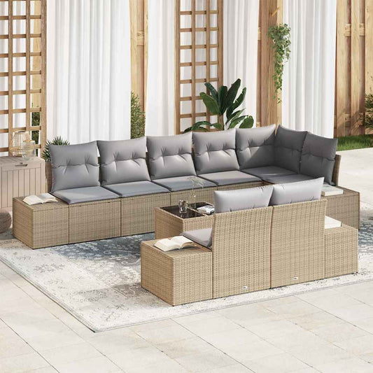 Set Divano da Giardino Beige e Grigio Chiaro Poly Rattan