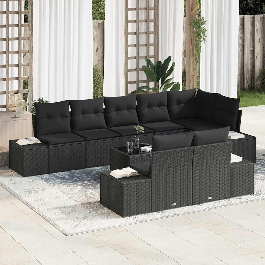 Set Divano da Giardino con archiviazione Nero Poly Rattan | homemem39
