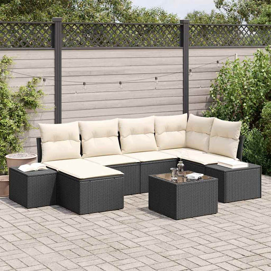 Set Divano da Giardino 7 pcs Nero e crema 264 x 154 x 85 cm - homemem39