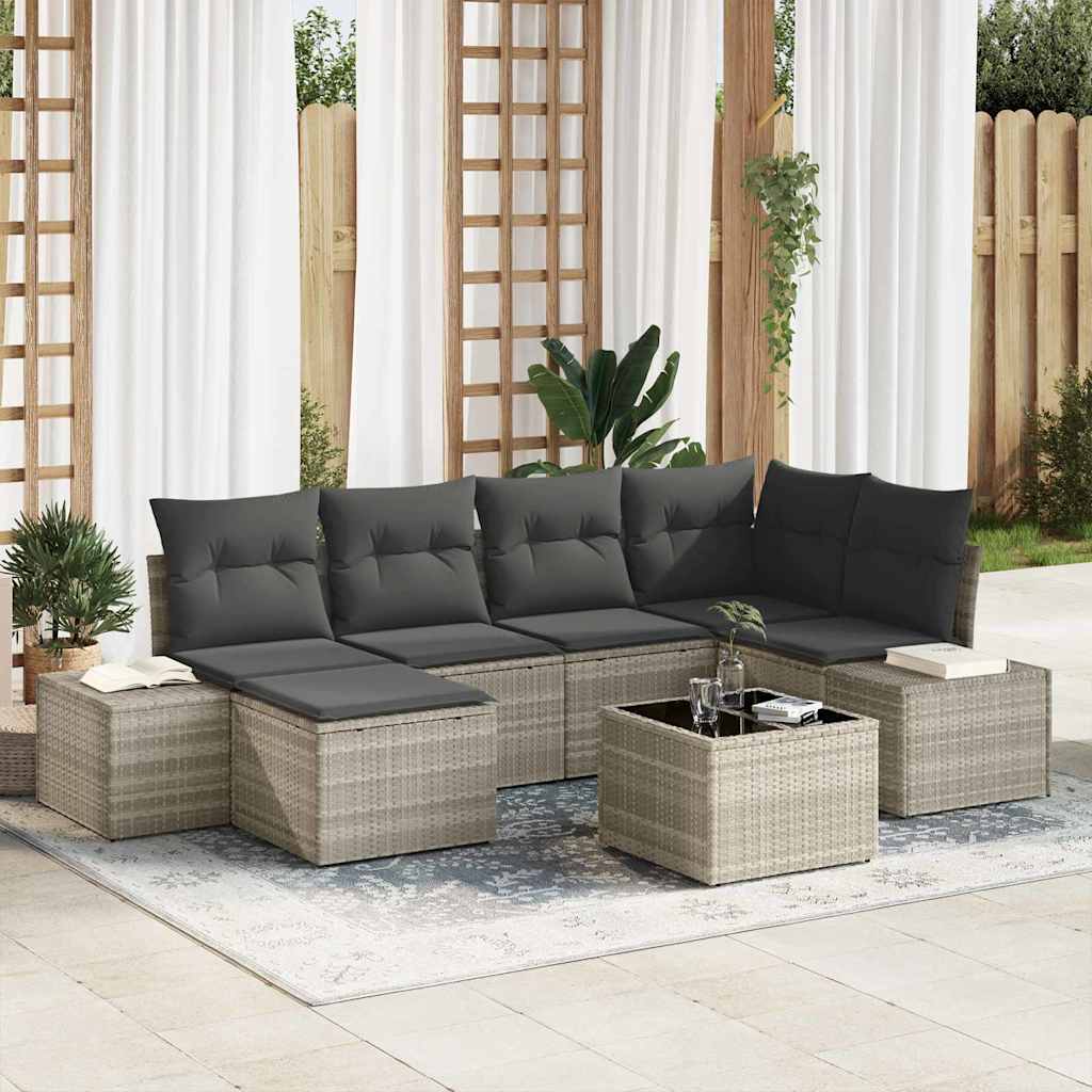 Set Divano da Giardino 7 pcs Grigio chiaro 264 x 154 x 85 cm - homemem39