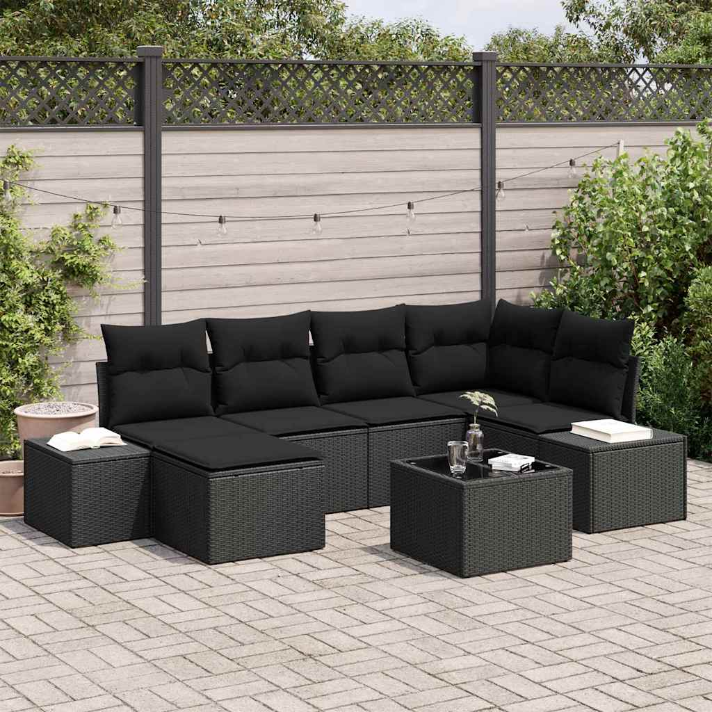 Set Divano da Giardino 7 pcs Nero 264 x 154 x 85 cm Poly Rattan - homemem39