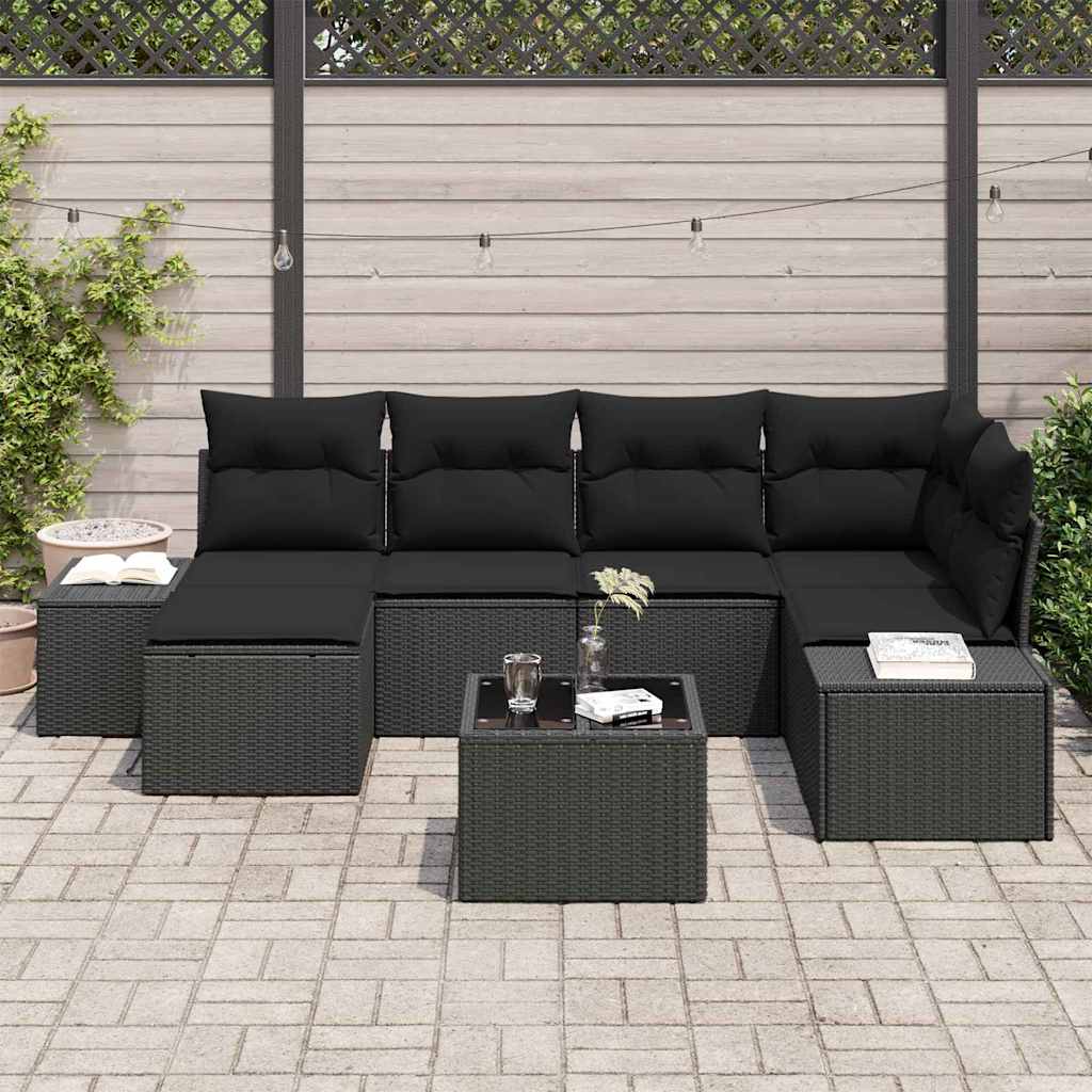 Set Divano da Giardino 7 pcs Nero 264 x 154 x 85 cm Poly Rattan - homemem39