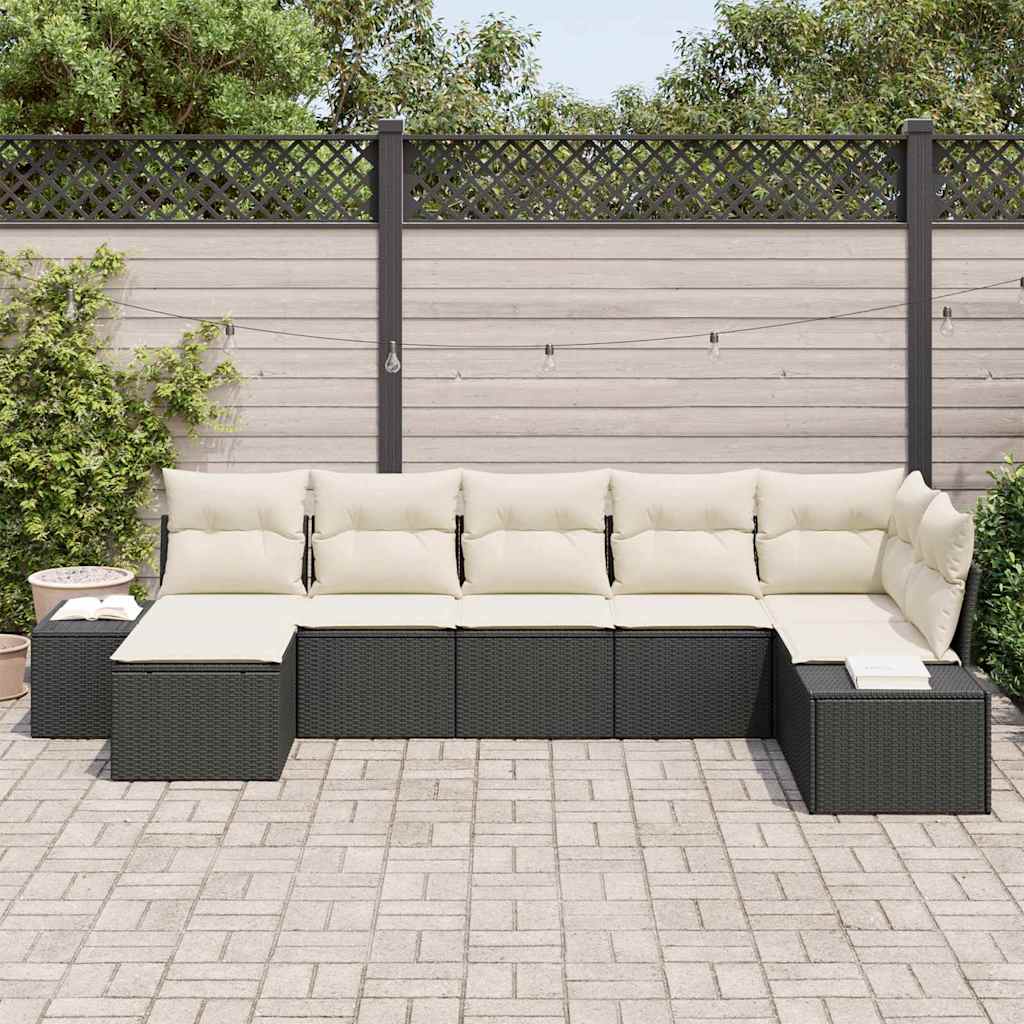 Set Divano da Giardino con cuscino 7 pcs Nero polyrattan | homemem39
