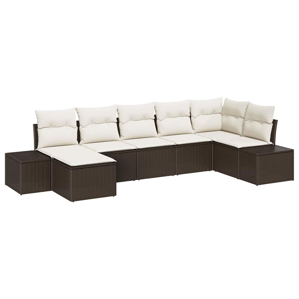 Set Divano da Giardino con cuscino 7 pcs Marrone Poly Rattan | homemem39