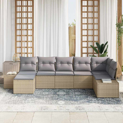Set Divano da Giardino con cuscino 7 pcs Beige polyrattan | homemem39
