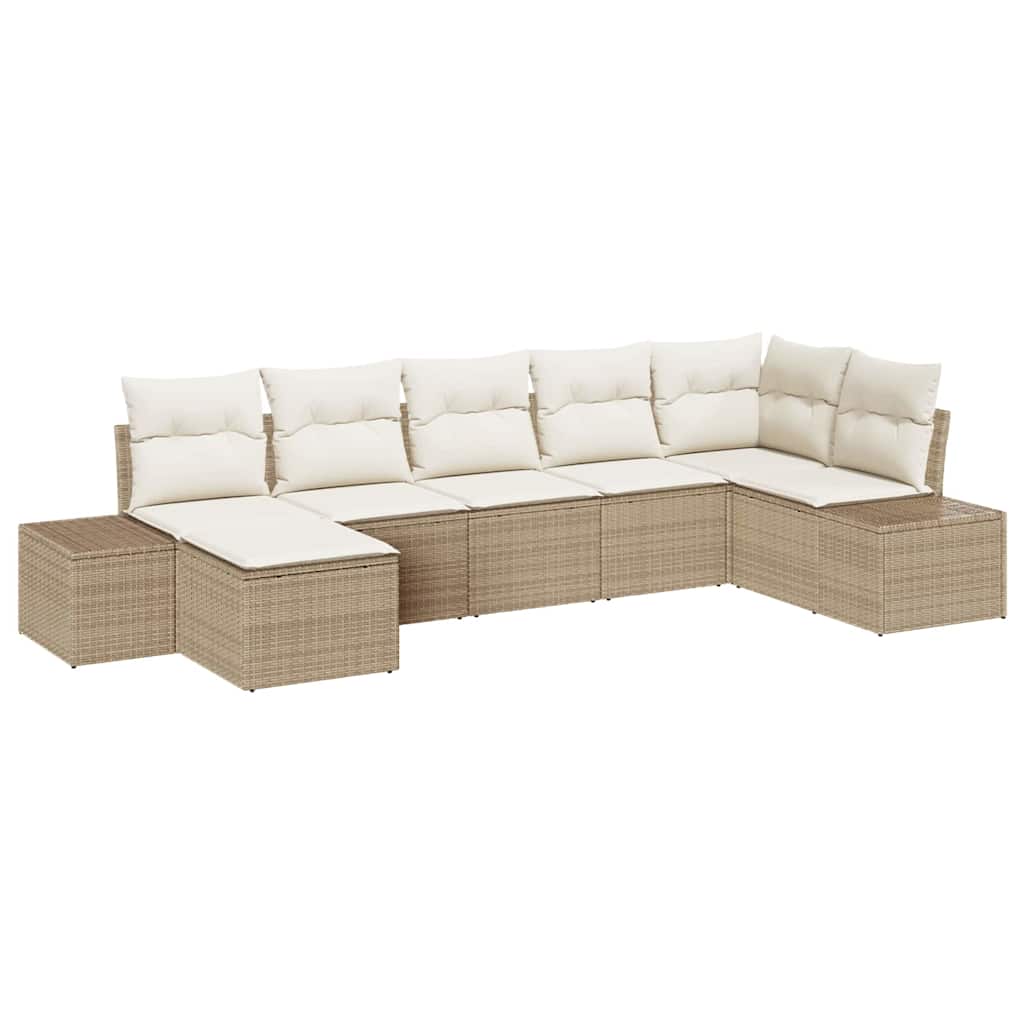 Set Divano da Giardino con cuscino 7 pcs Beige polyrattan | homemem39