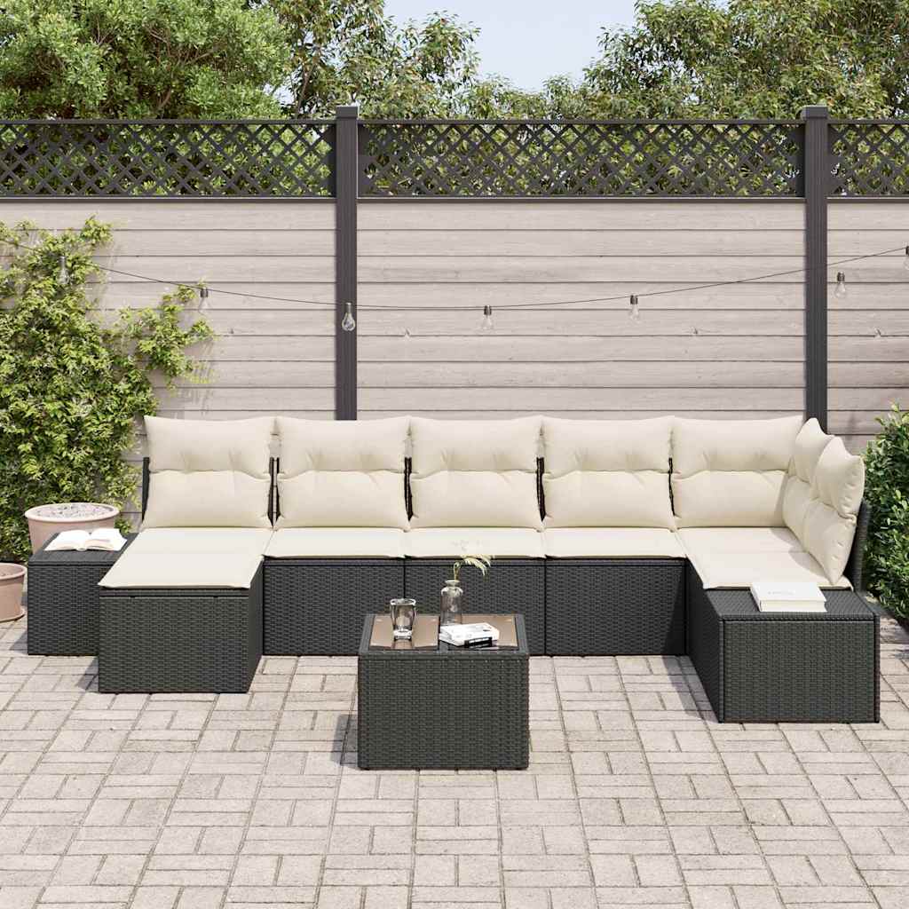 Set Divano da Giardino con cuscino 7 pcs Nero polyrattan | homemem39