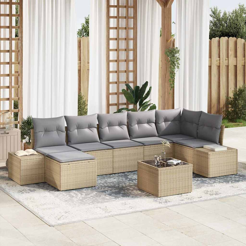 Set Divano da Giardino con cuscino 7 pcs Beige polyrattan | homemem39