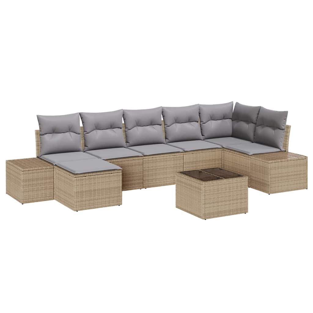 Set Divano da Giardino con cuscino 7 pcs Beige polyrattan | homemem39