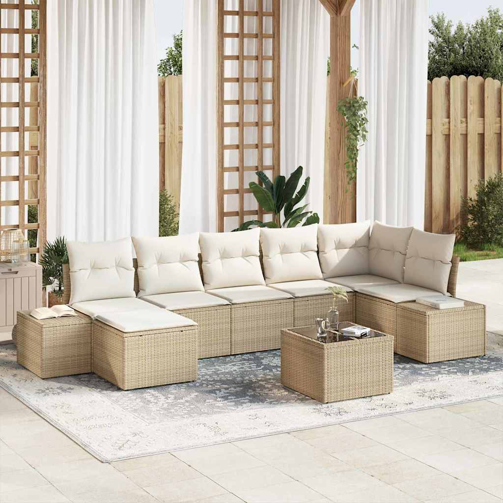 Set Divano da Giardino con cuscino 7 pcs Beige polyrattan | homemem39