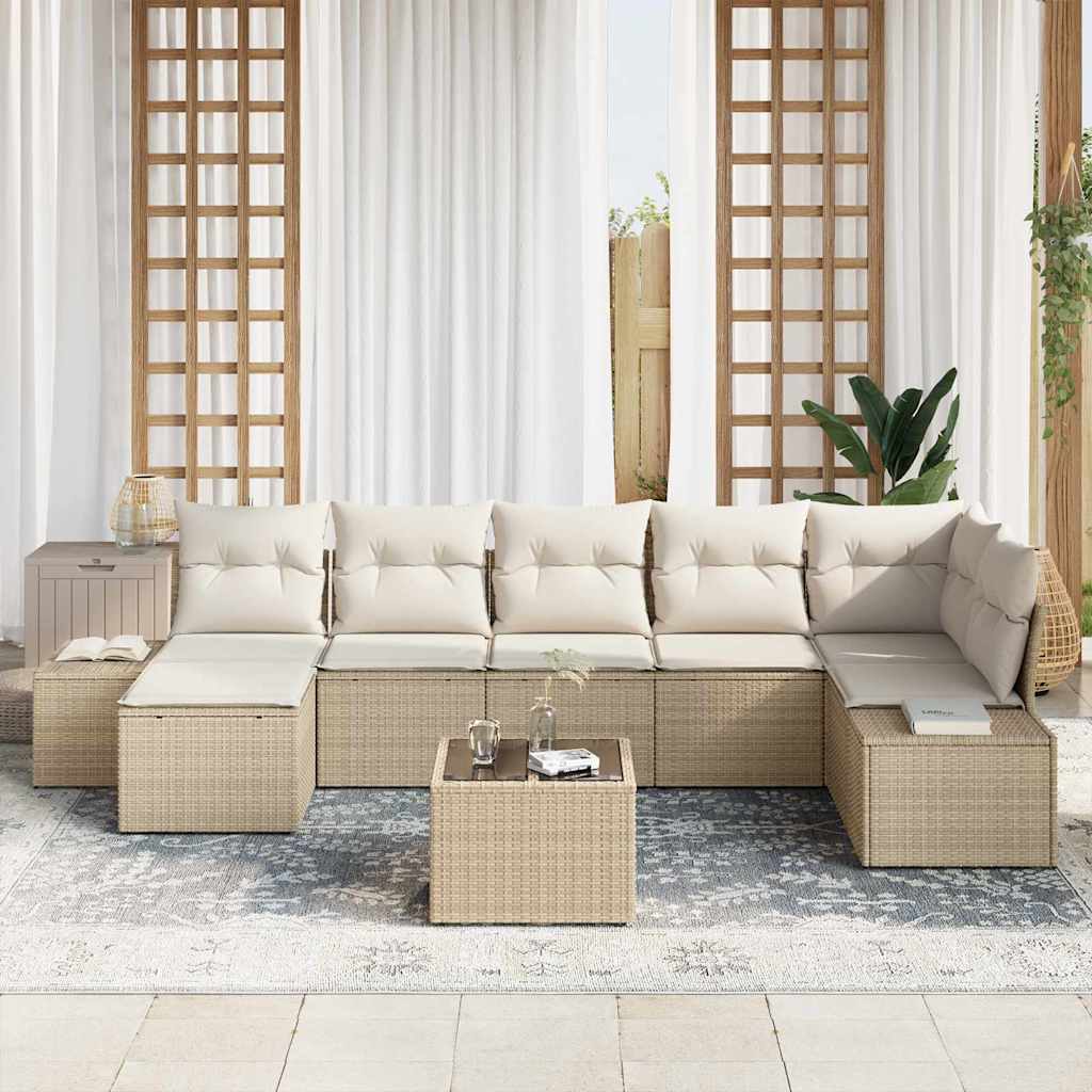 Set Divano da Giardino con cuscino 7 pcs Beige polyrattan | homemem39
