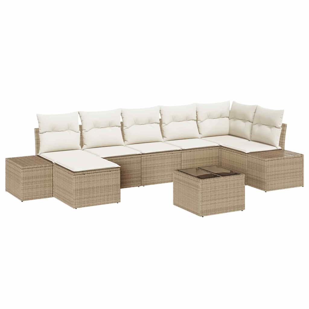 Set Divano da Giardino con cuscino 7 pcs Beige polyrattan | homemem39