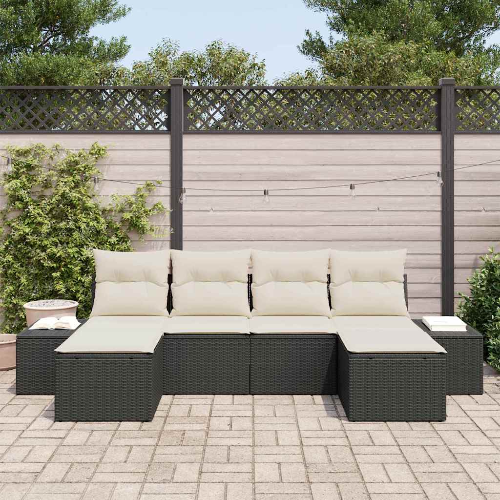 Set Divano da Giardino 6 pcs Nero e crema 184 x 62 x 85 cm - homemem39