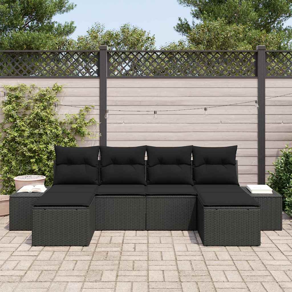 Set Divano da Giardino 6 pcs Nero 184 x 62 x 85 cm Poly Rattan - homemem39
