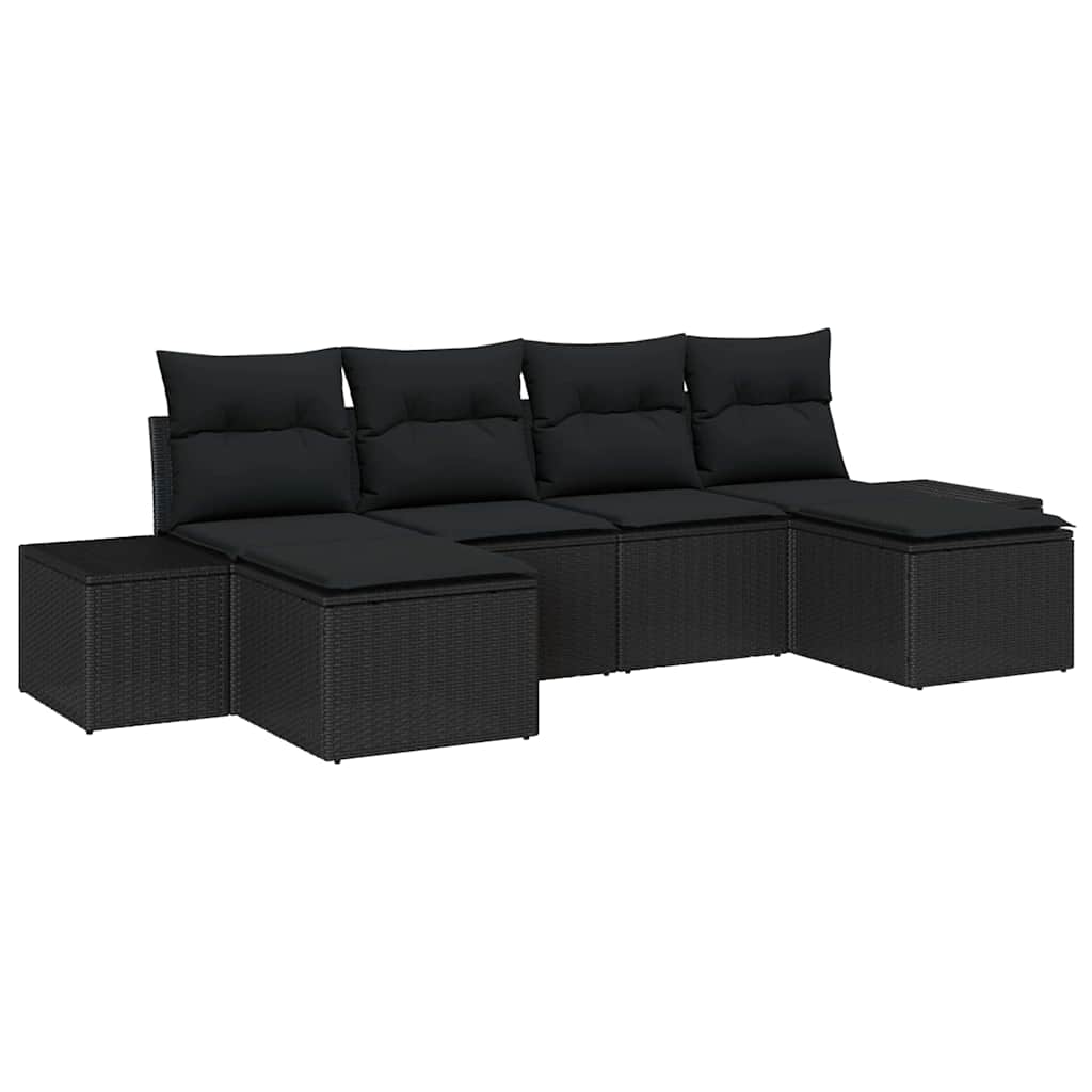 Set Divano da Giardino 6 pcs Nero 184 x 62 x 85 cm Poly Rattan - homemem39