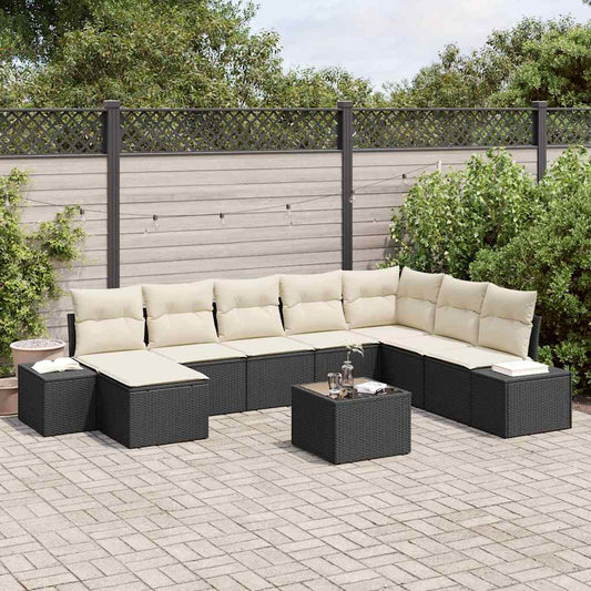 Set Divano da Giardino 9 pcs Nero e crema 319 x 209 x 85 cm - homemem39