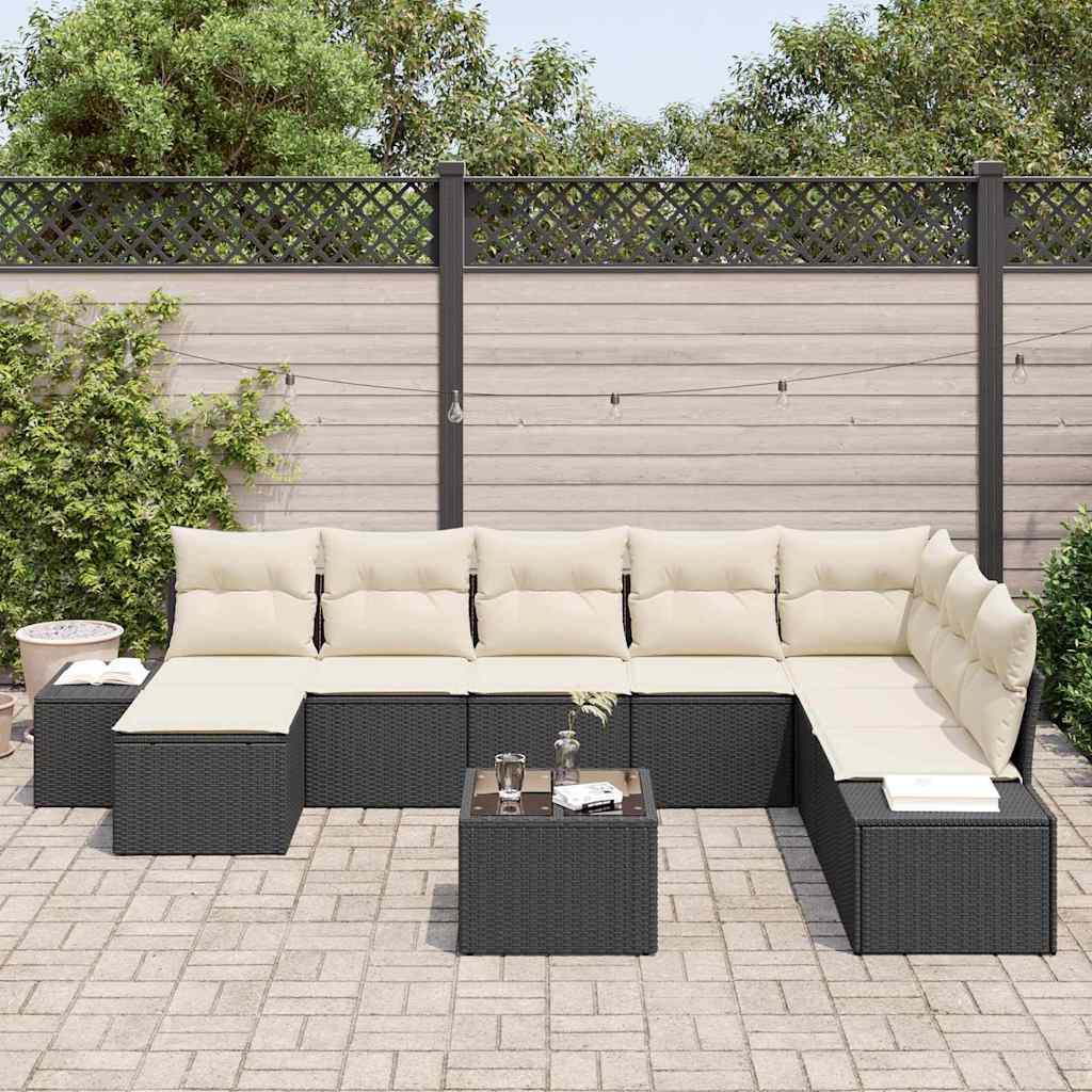 Set Divano da Giardino 9 pcs Nero e crema 319 x 209 x 85 cm - homemem39