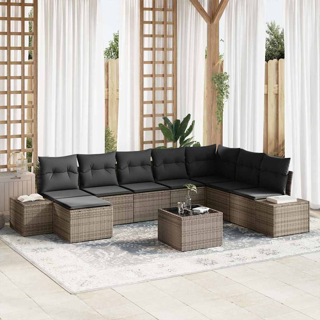 Set Divano da Giardino con cuscino 8 pcs Grigio polyrattan