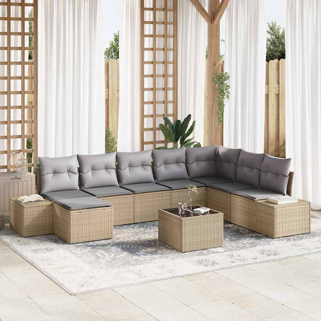 Set Divano da Giardino 8 pcs Beige e Grigio Chiaro polyrattan | homemem39