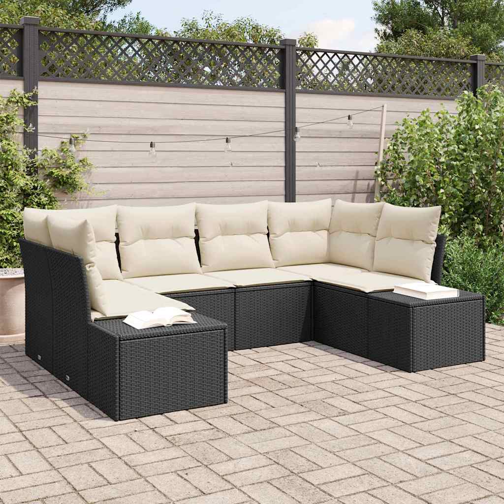 Set Divano da Giardino 6 pcs Nero e Crema Poly Rattan | homemem39