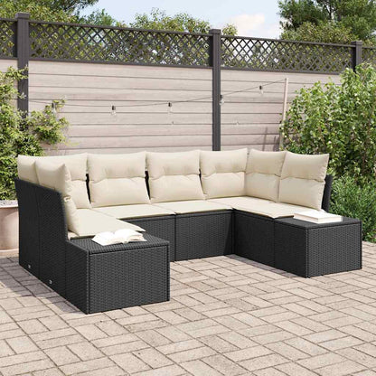 Set Divano da Giardino 6 pcs Nero e Crema Poly Rattan | homemem39