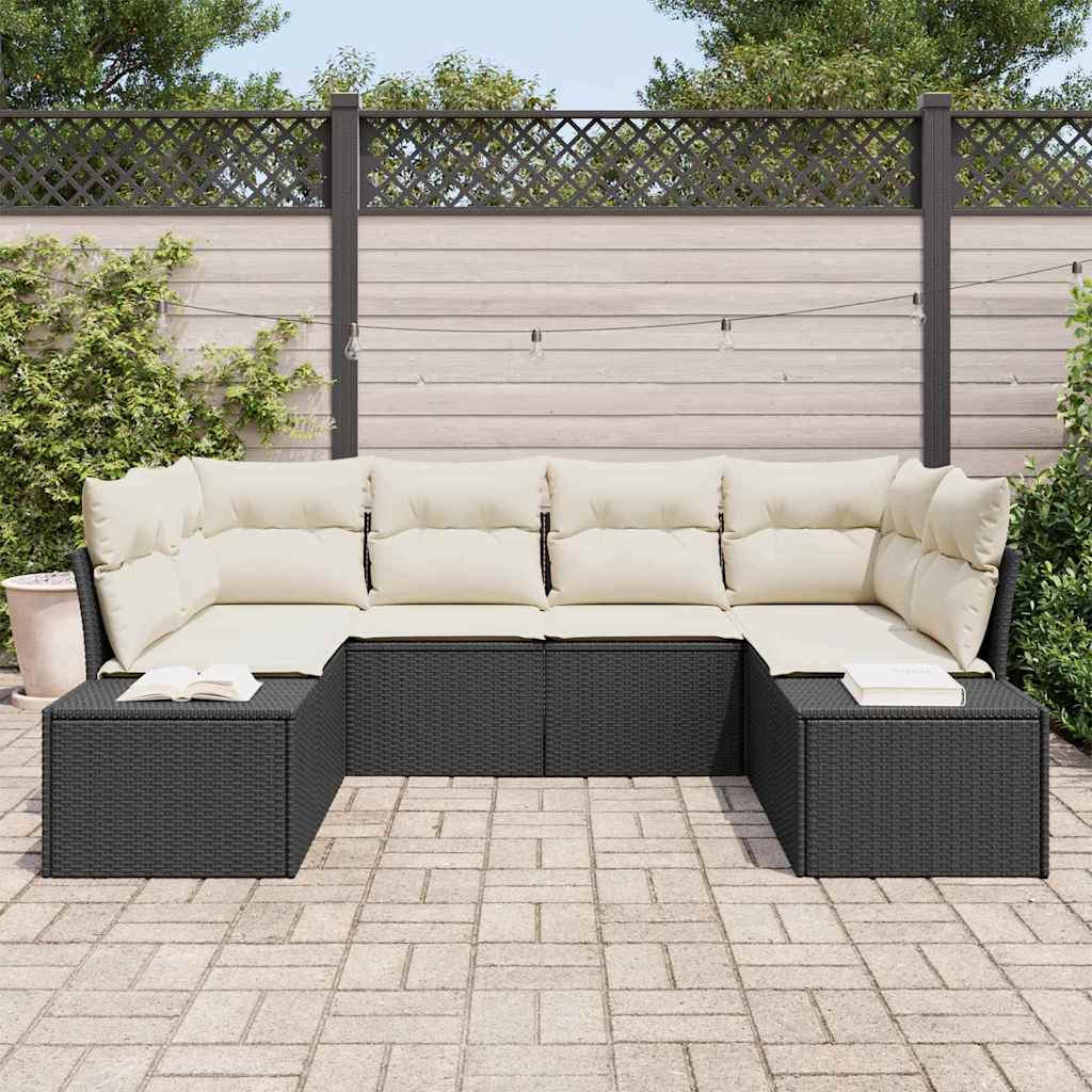 Set Divano da Giardino 6 pcs Nero e Crema Poly Rattan | homemem39