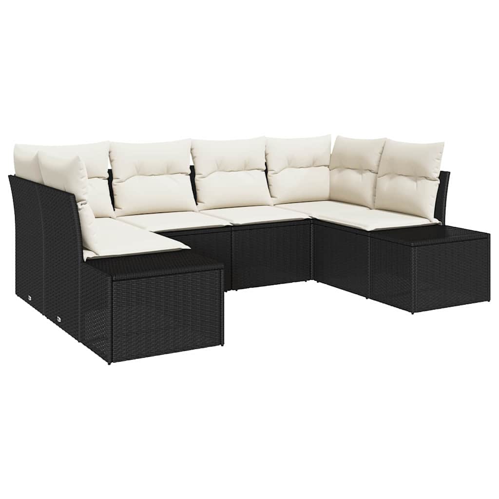 Set Divano da Giardino 6 pcs Nero e Crema Poly Rattan | homemem39