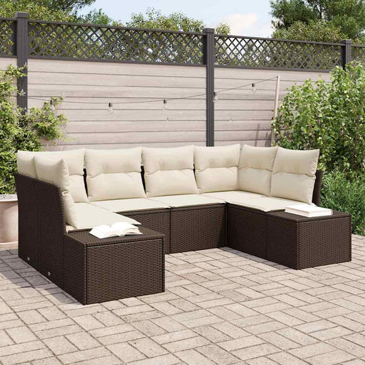Set Divano da Giardino 6 pcs Marrone e Crema Poly Rattan