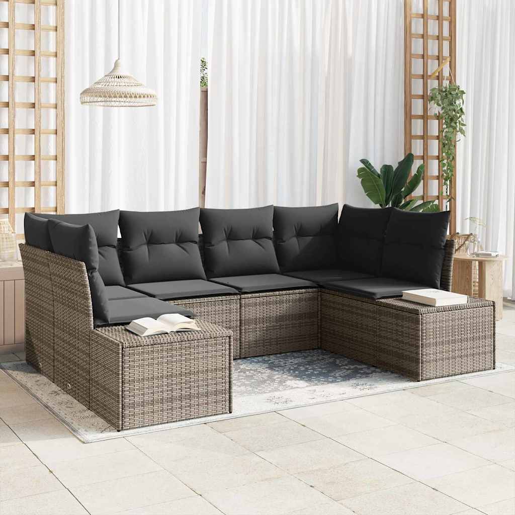 Set Divano da Giardino 6 pcs Grigio Poly Rattan