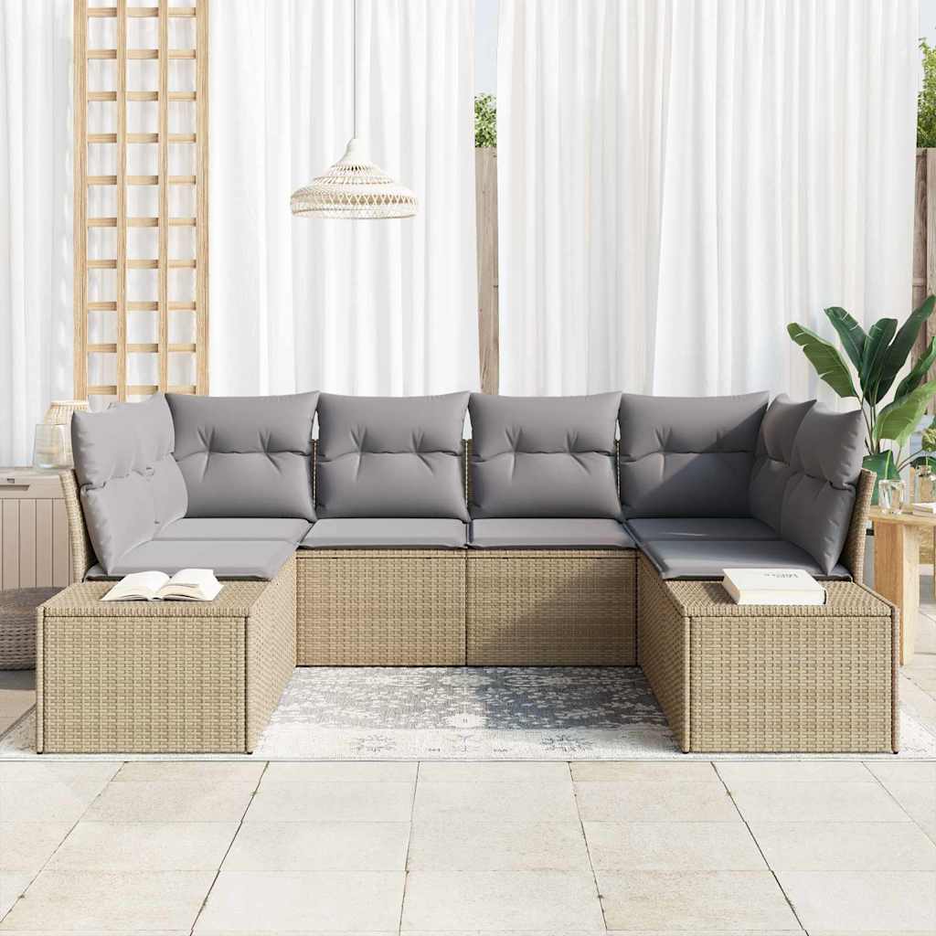 Set Divano da Giardino 6 pcs Beige e Grigio Chiaro Poly Rattan | homemem39