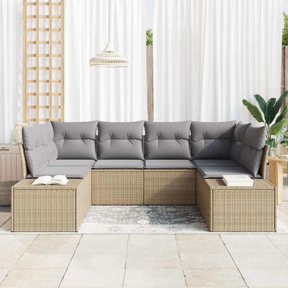 Set Divano da Giardino 6 pcs Beige e Grigio Chiaro Poly Rattan | homemem39