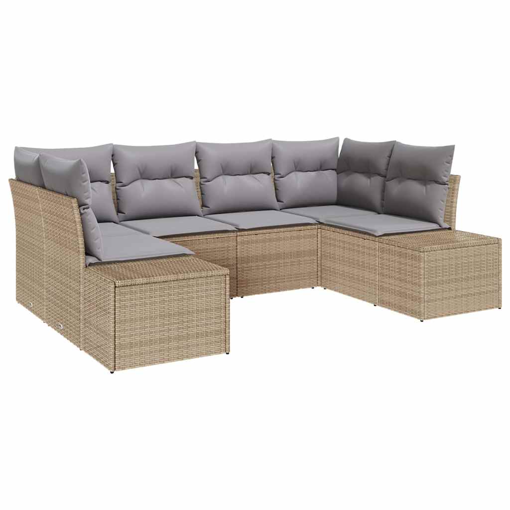 Set Divano da Giardino 6 pcs Beige e Grigio Chiaro Poly Rattan | homemem39