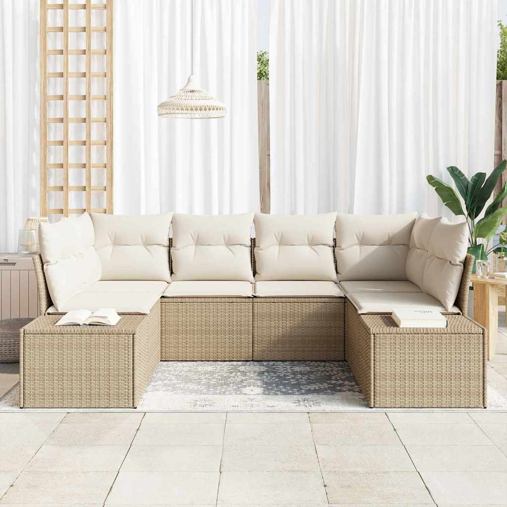 Set Divano da Giardino 6 pcs Beige e Crema Poly Rattan | homemem39