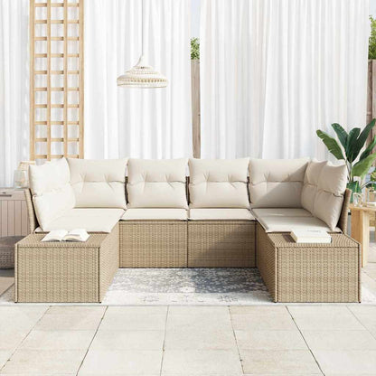 Set Divano da Giardino 6 pcs Beige e Crema Poly Rattan | homemem39